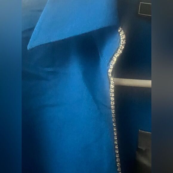 BCBGMAXAZRIA BLUE FAUX WRAP RHINESTONE TRIM TULIP SKIRT MINI DRESS SIZE 4 - Picture 4 of 9